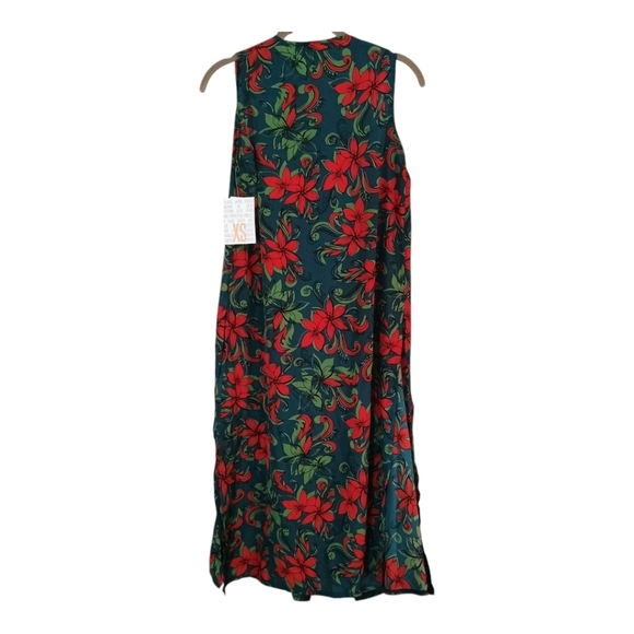 NWT LuLaRoe Sleeveless Teal Red Floral Duster Sleeveless Cardigan XS Layering - Picture 3 of 6